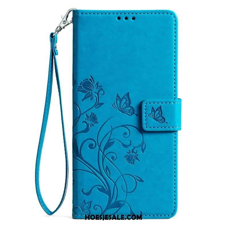 Bescherming Hoesje Oppo Reno 11 5g Vlinders En Bloemen Met Riem