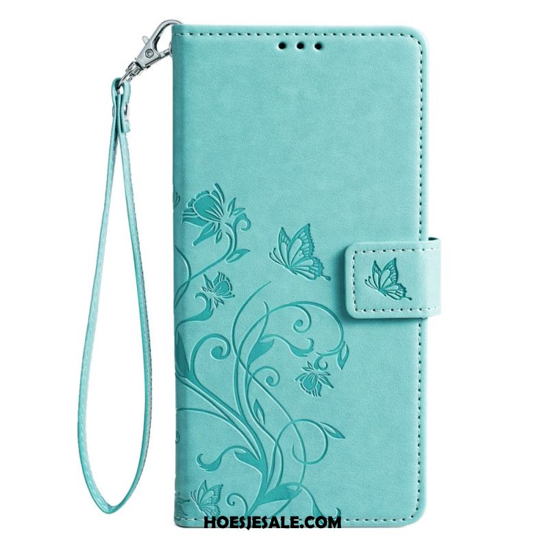 Bescherming Hoesje Oppo Reno 11 5g Vlinders En Bloemen Met Riem