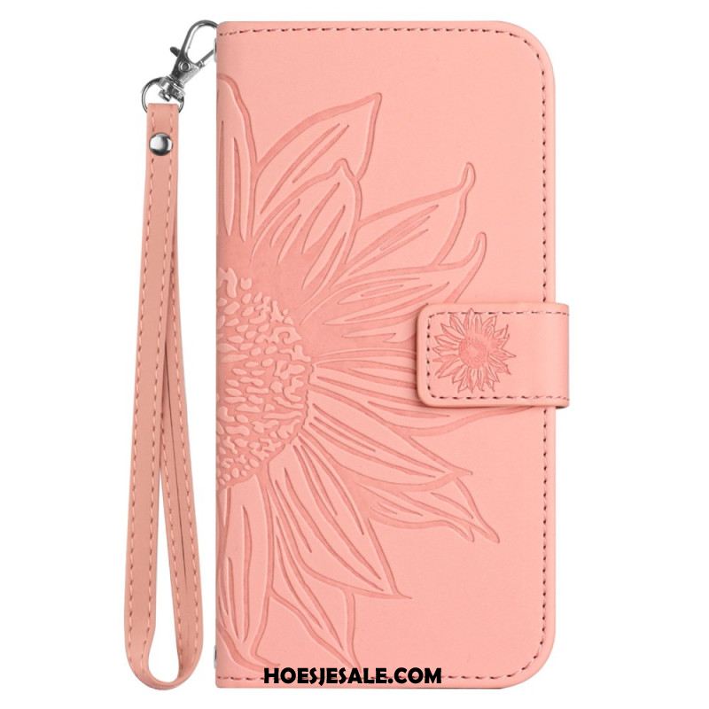 Bescherming Hoesje iPhone 16 Plus Zonnebloemprint Met Riempje