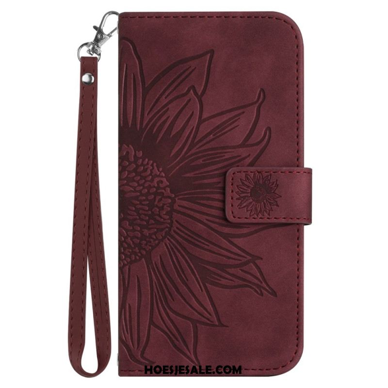 Bescherming Hoesje iPhone 16 Plus Zonnebloemprint Met Riempje