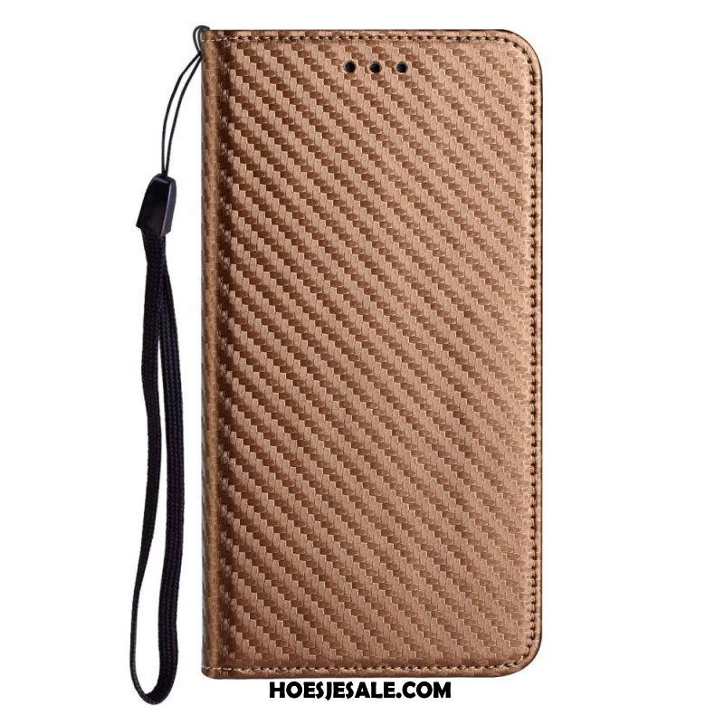 Bescherming Hoesje voor Samsung Galaxy M12 / A12 Met Ketting Folio-hoesje Band Van Koolstofvezel