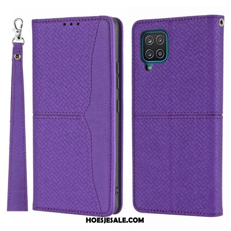 Bescherming Hoesje voor Samsung Galaxy M12 / A12 Met Ketting Folio-hoesje Geweven Leren Stijl Met Bandjes