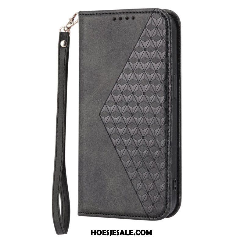 Bescherming Hoesje voor Samsung Galaxy S23 5G Met Ketting Folio-hoesje Strappy-patroon In 3d