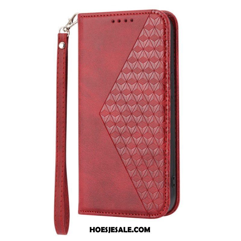 Bescherming Hoesje voor Samsung Galaxy S23 5G Met Ketting Folio-hoesje Strappy-patroon In 3d