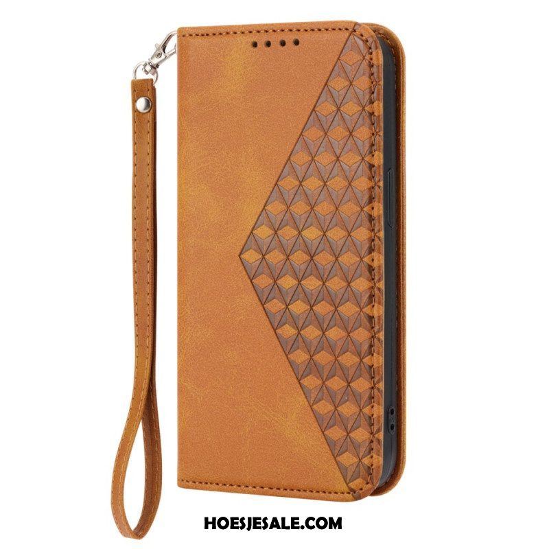 Bescherming Hoesje voor Samsung Galaxy S23 5G Met Ketting Folio-hoesje Strappy-patroon In 3d