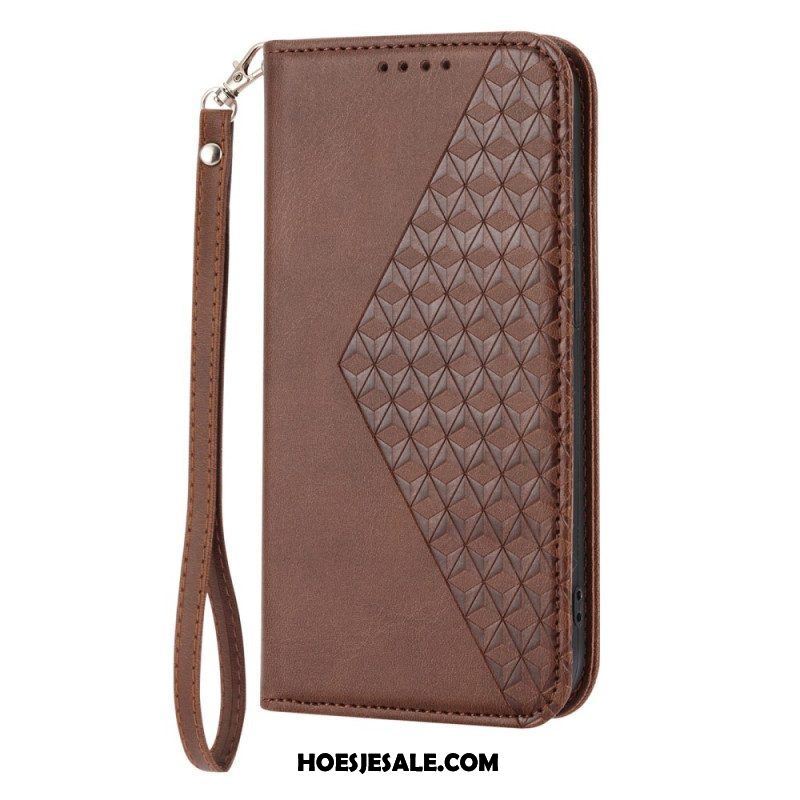 Bescherming Hoesje voor Samsung Galaxy S23 5G Met Ketting Folio-hoesje Strappy-patroon In 3d