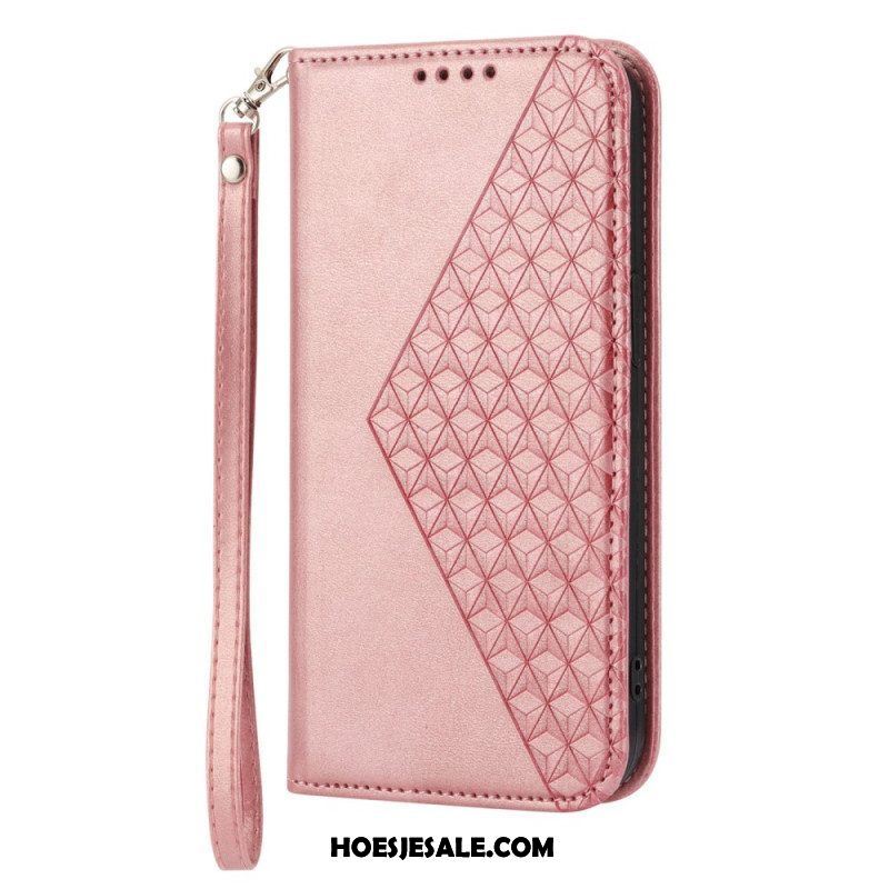 Bescherming Hoesje voor Samsung Galaxy S23 5G Met Ketting Folio-hoesje Strappy-patroon In 3d