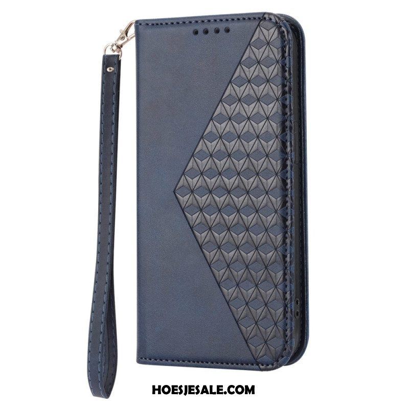 Bescherming Hoesje voor Samsung Galaxy S23 5G Met Ketting Folio-hoesje Strappy-patroon In 3d