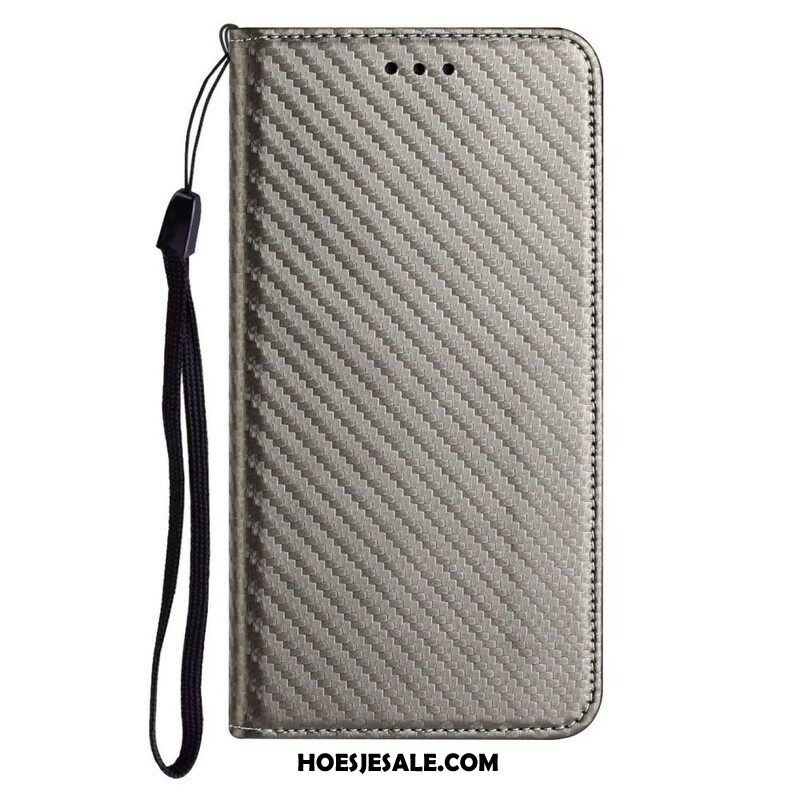 Bescherming Hoesje voor iPhone 13 Pro Met Ketting Folio-hoesje Band Van Koolstofvezel