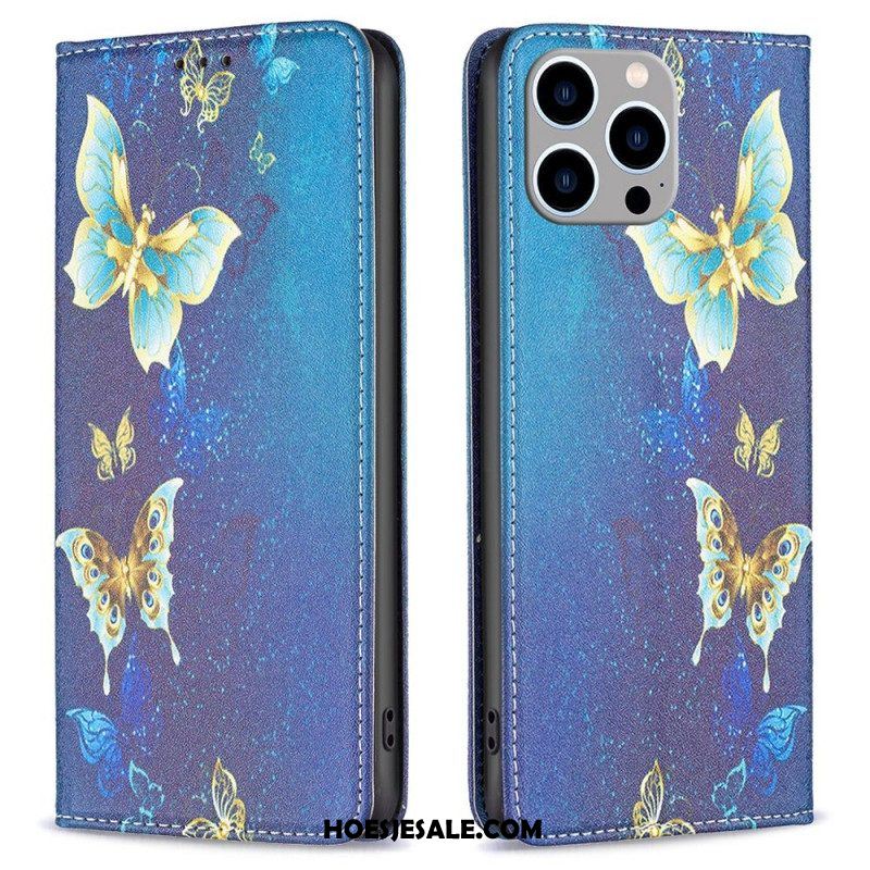 Bescherming Hoesje voor iPhone 14 Pro Max Folio-hoesje Vlinders