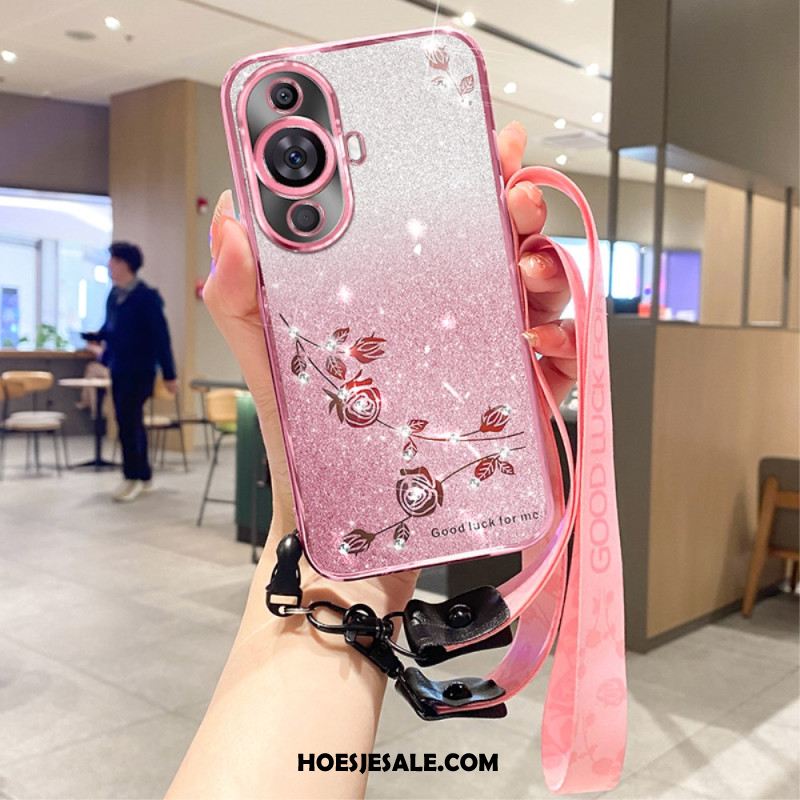 Case Hoesje Huawei Nova 11 Pro Telefoonhoesje Strass Pailletten Met Riempje