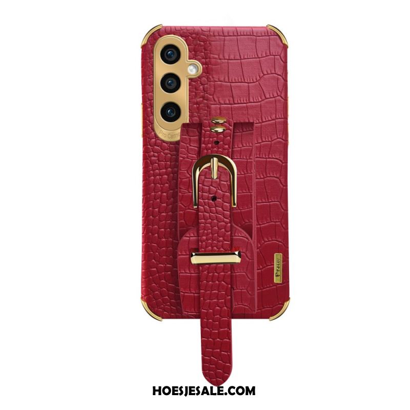 Cover Hoesje Samsung Galaxy A15 Telefoonhoesje Krokodilstijl Met Armbandsteun