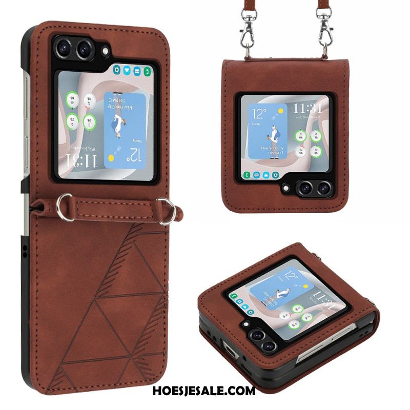 Cover Hoesje Samsung Galaxy Z Flip 5 Telefoonhoesje Driehoeken Met Schouderband