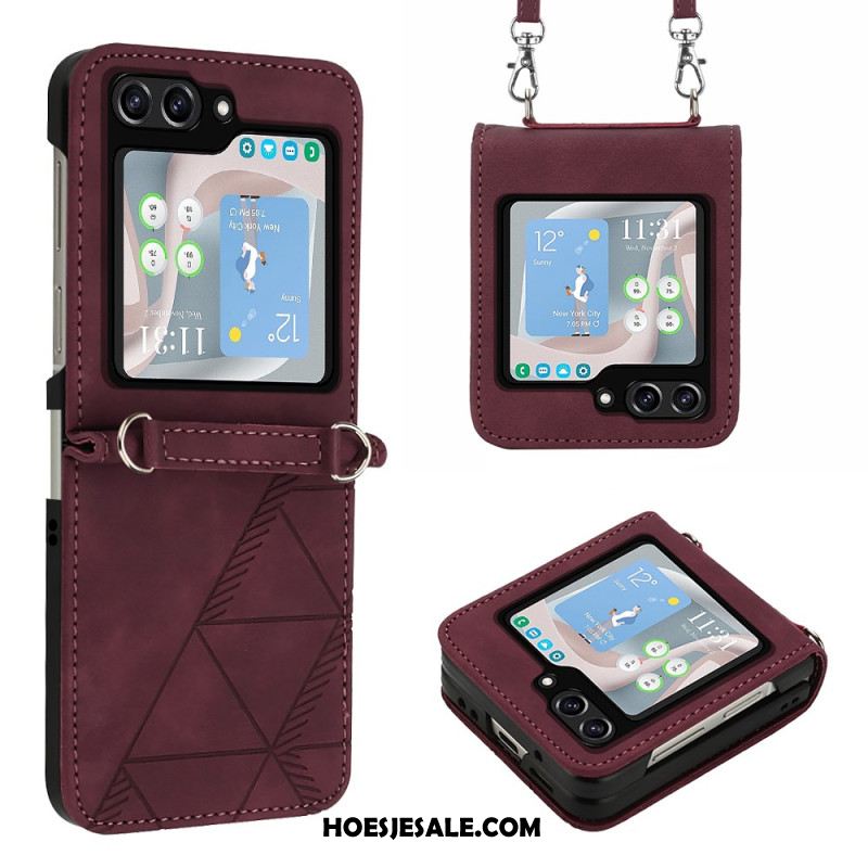 Cover Hoesje Samsung Galaxy Z Flip 5 Telefoonhoesje Driehoeken Met Schouderband