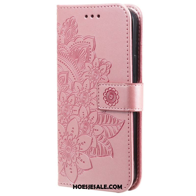 Flip Case Leren Oneplus 12 5g Bandje Met Bloemenmotief