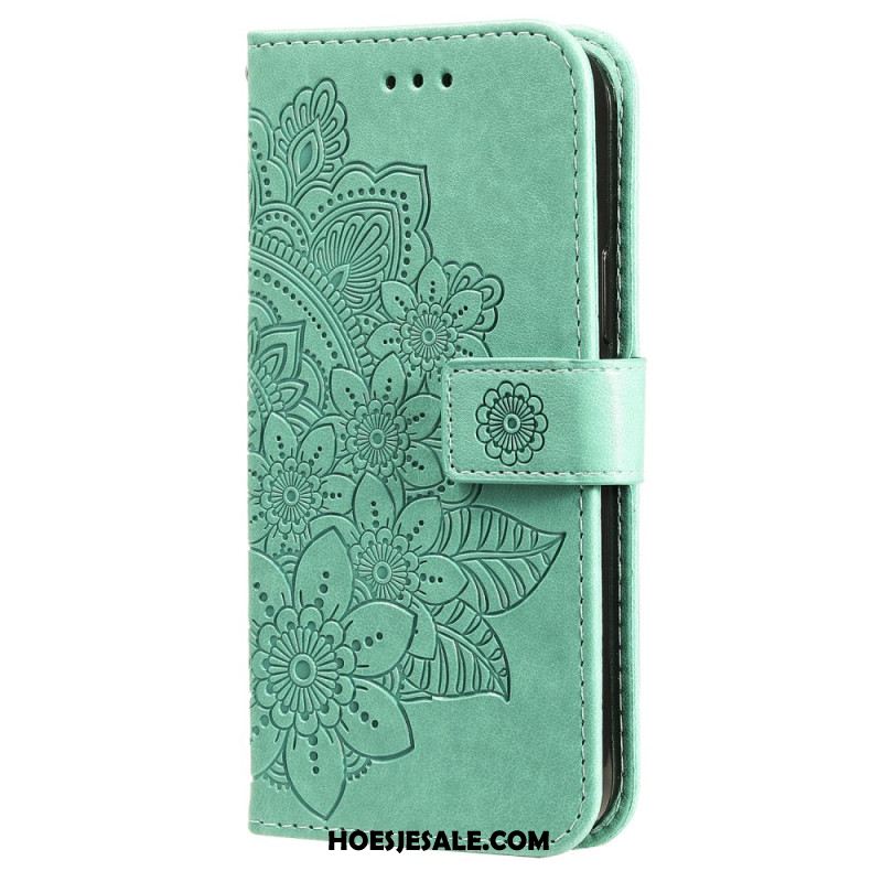 Flip Case Leren Oneplus 12 5g Bandje Met Bloemenmotief