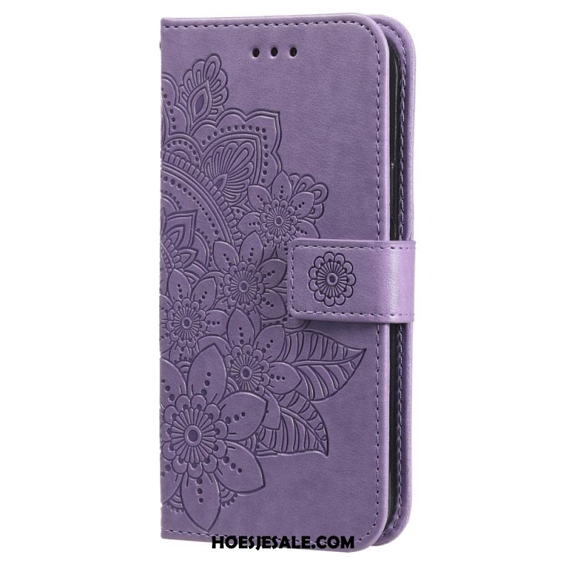 Flip Case Leren Oneplus 12 5g Bandje Met Bloemenmotief