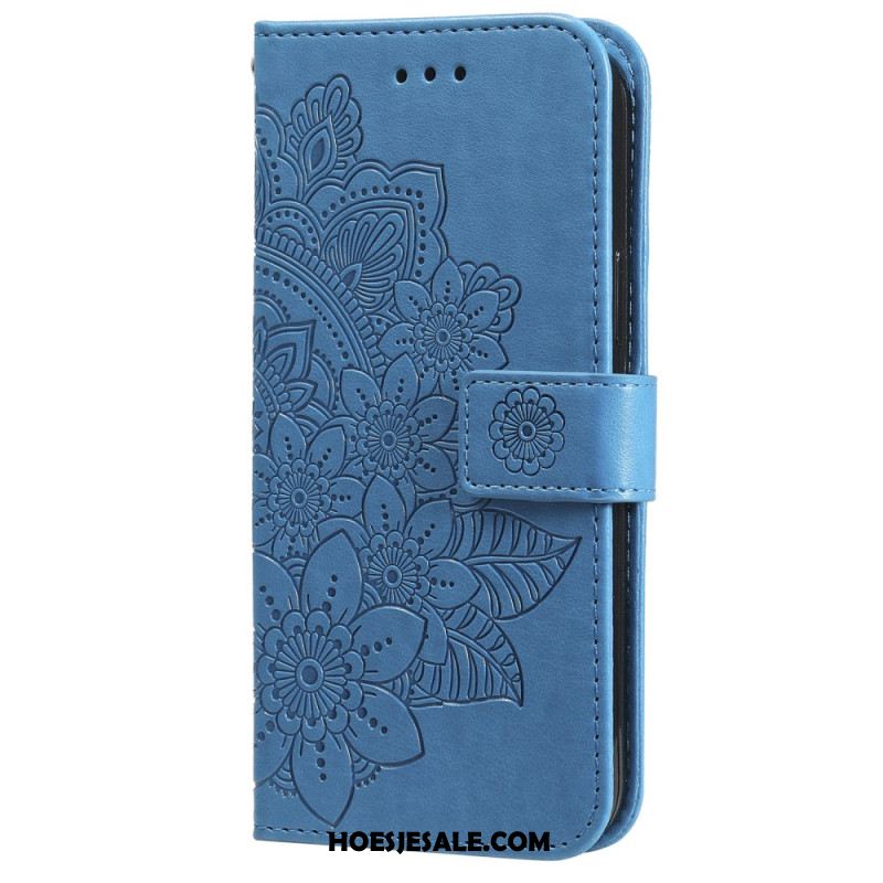 Flip Case Leren Oneplus 12 5g Bandje Met Bloemenmotief