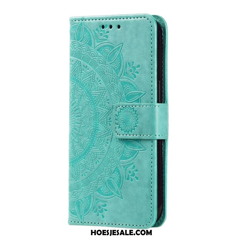 Flip Case Leren Oneplus 12 5g Bloemenmandala Met Koord