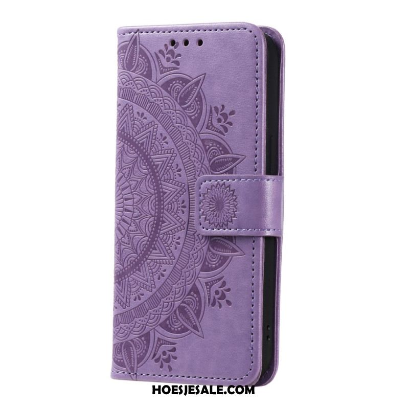 Flip Case Leren Oneplus 12 5g Bloemenmandala Met Koord