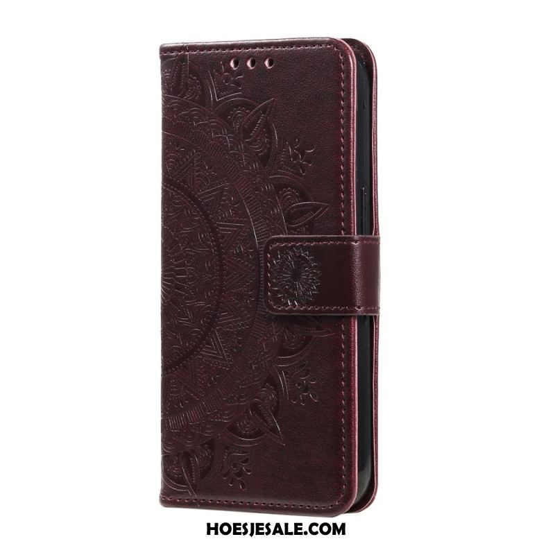 Flip Case Leren Oneplus 12 5g Bloemenmandala Met Koord