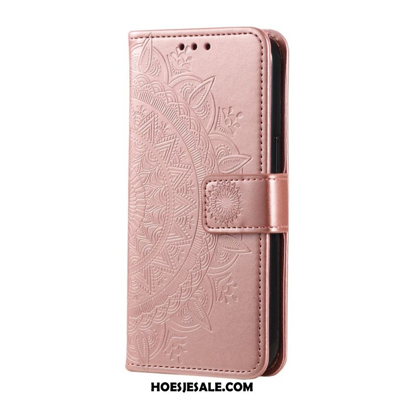 Flip Case Leren Oneplus 12 5g Bloemenmandala Met Koord