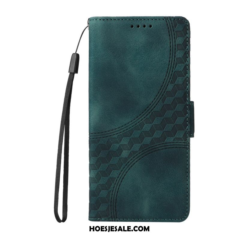 Flip Case Leren Oppo Reno 12f 5g Blokjespatroon Met Bandjes