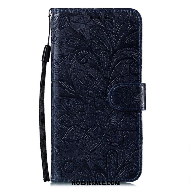 Flip Case Leren Samsung Galaxy A16 5g Bloemmotief En Riem