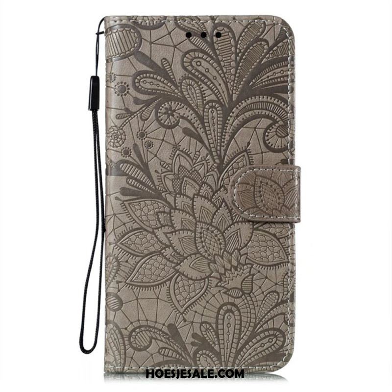 Flip Case Leren Samsung Galaxy A16 5g Bloemmotief En Riem