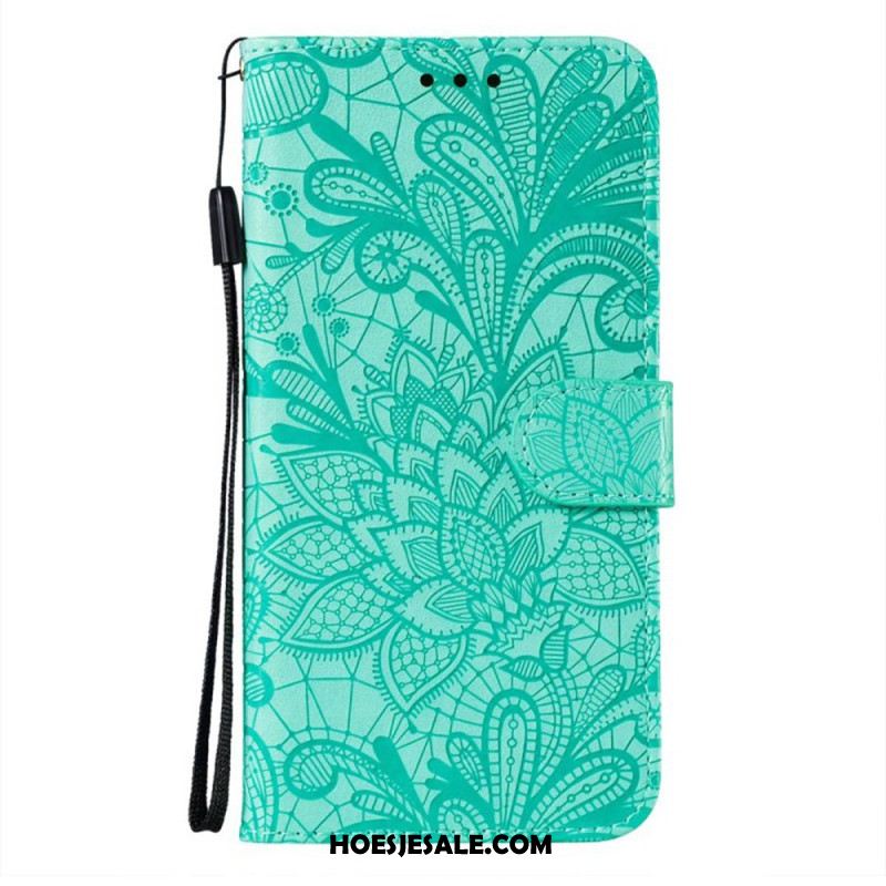 Flip Case Leren Samsung Galaxy A16 5g Bloemmotief En Riem