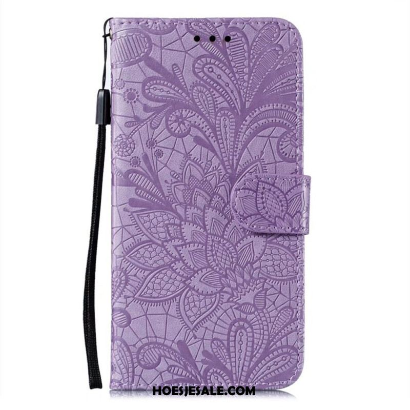 Flip Case Leren Samsung Galaxy A16 5g Bloemmotief En Riem