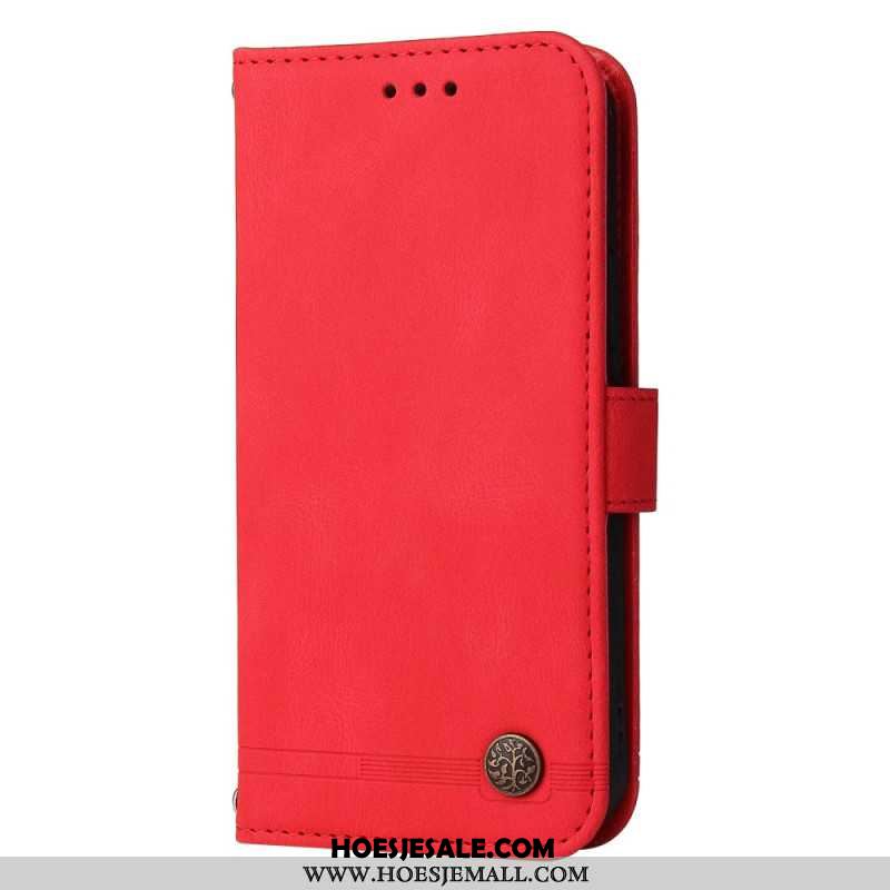 Flip Case Leren Samsung Galaxy S24 Fe Decoratieve Klinknagel En Sleutelkoord