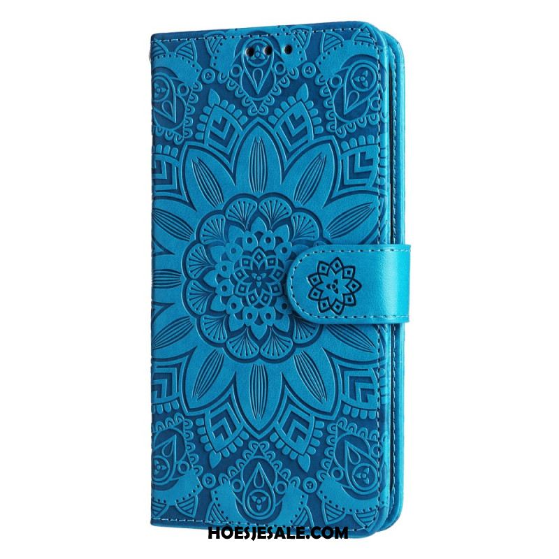 Flip Case Leren Samsung Galaxy S24 Fe Zonnebloempatroon Met Riempje