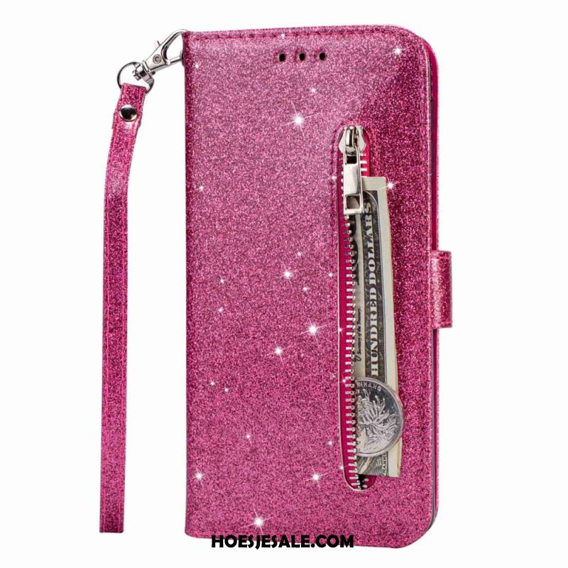 Flip Case Leren Samsung Galaxy S24 Plus 5g Portemonnee Met Glitters