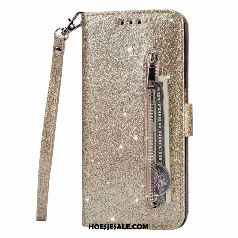 Flip Case Leren Samsung Galaxy S24 Plus 5g Portemonnee Met Glitters