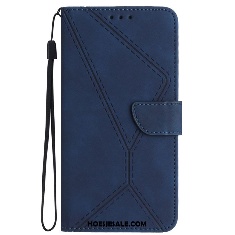 Flip Case Leren Sony Xperia 1 Vi Lijnen En Gestippelde Bandjes