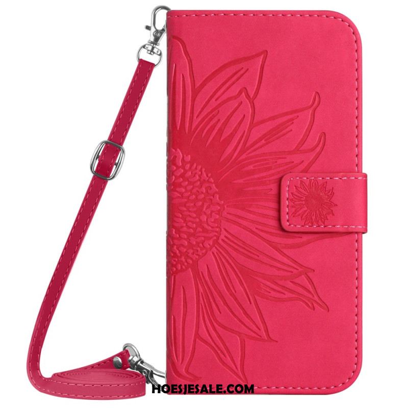 Flip Case Leren Sony Xperia 10 Vi Zonnebloem Schouderband