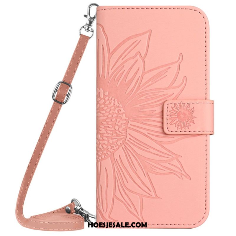 Flip Case Leren Sony Xperia 10 Vi Zonnebloem Schouderband