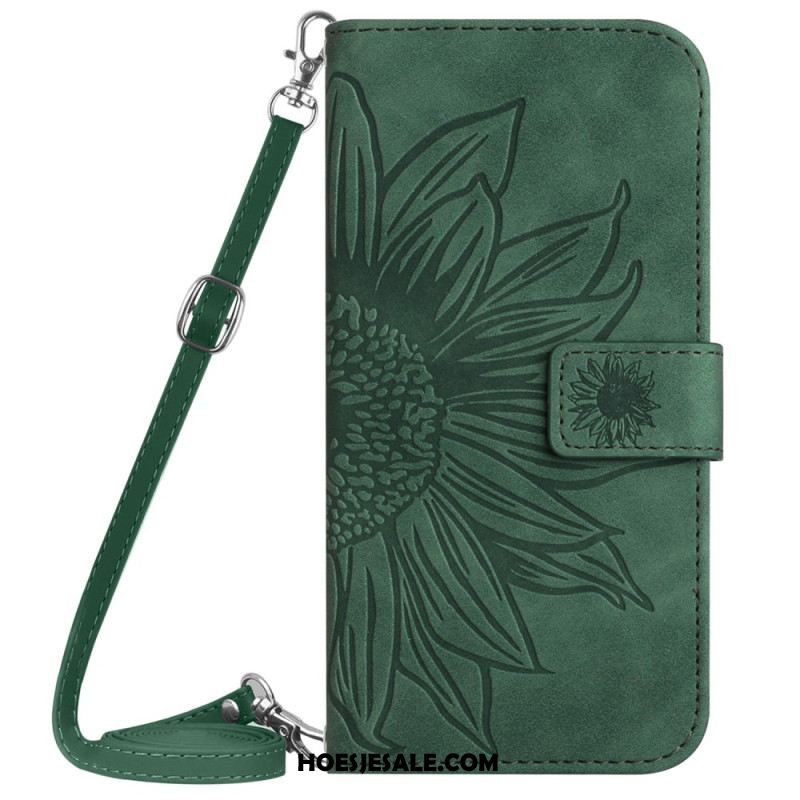 Flip Case Leren Sony Xperia 10 Vi Zonnebloem Schouderband