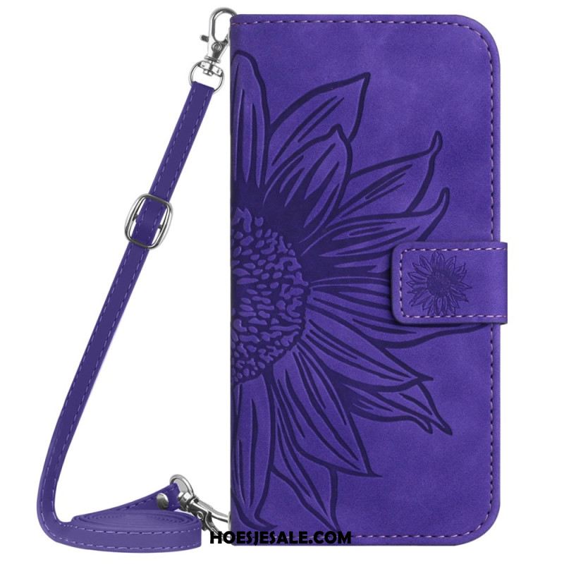 Flip Case Leren Sony Xperia 10 Vi Zonnebloem Schouderband