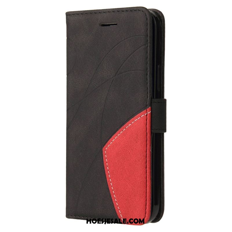 Flip Case Leren Xiaomi 14 Pro Tweekleurige Golvende Lijnen