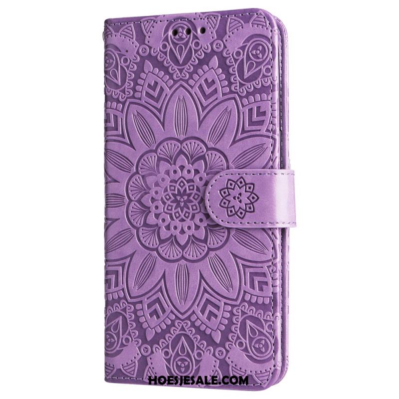 Flip Case Leren Xiaomi Redmi Note 13 4g Bloemenmandala Met Bandje