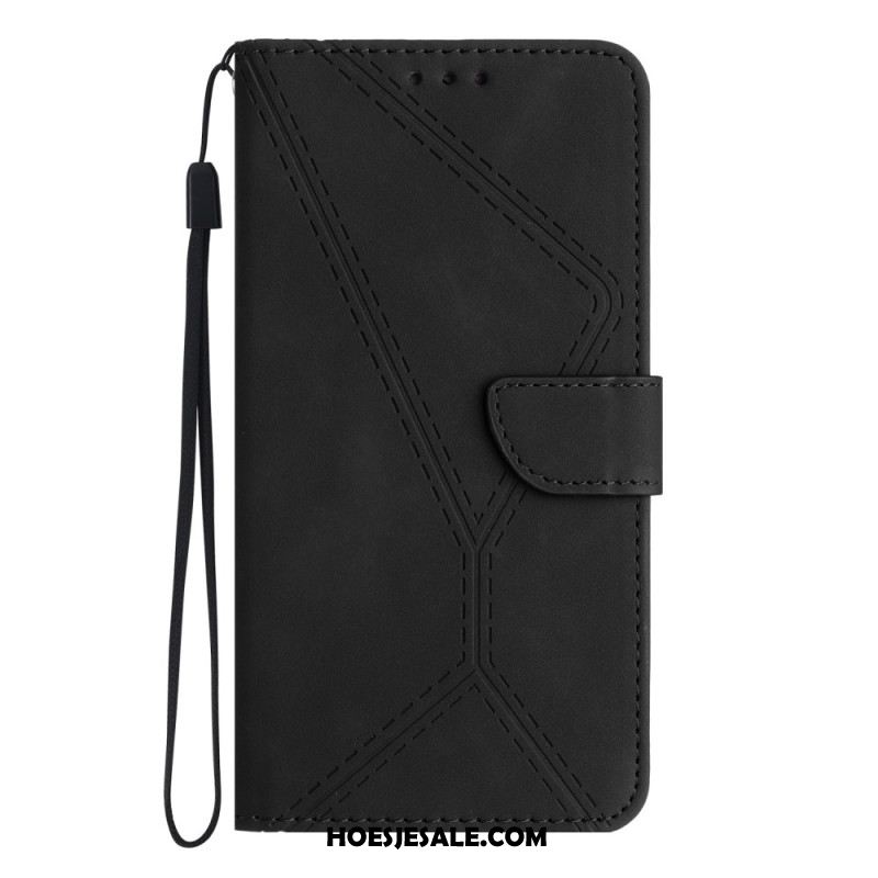 Flip Case Leren Xiaomi Redmi Note 13 4g Stippellijnen En Riemlijnen