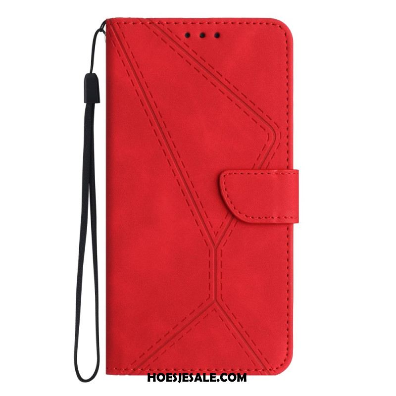 Flip Case Leren Xiaomi Redmi Note 13 4g Stippellijnen En Riemlijnen