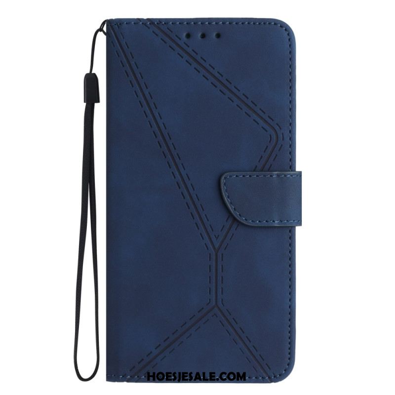 Flip Case Leren Xiaomi Redmi Note 13 4g Stippellijnen En Riemlijnen