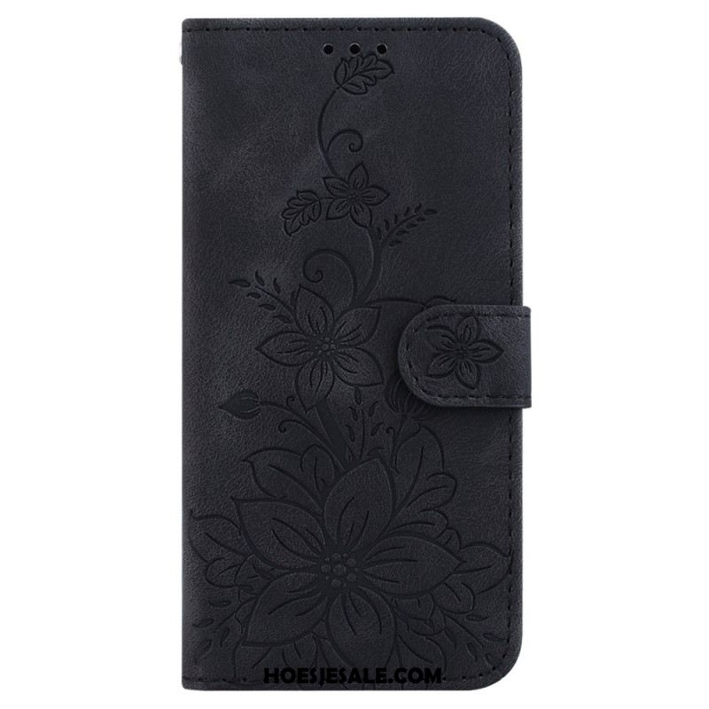 Flip Case Leren Xiaomi Redmi Note 13 5g Bloemmotief Met Riempje