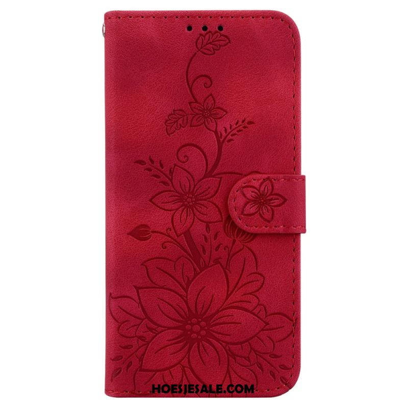 Flip Case Leren Xiaomi Redmi Note 13 5g Bloemmotief Met Riempje