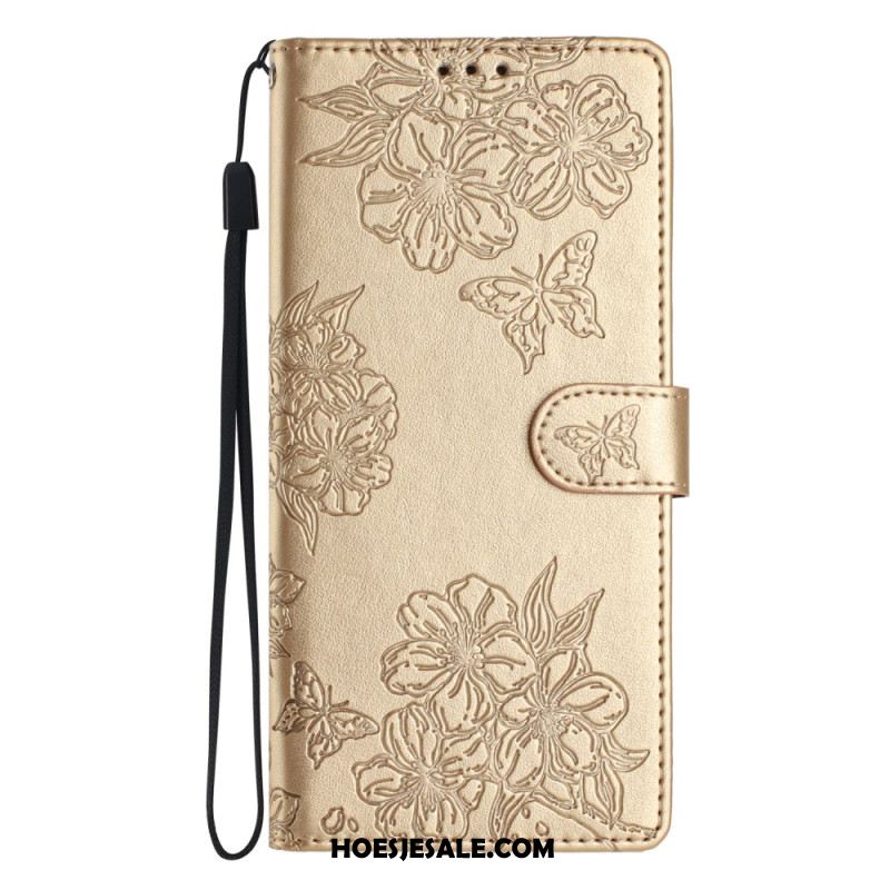 Flip Case Leren iPhone 16 Patroon Met Vlinders En Bloemen