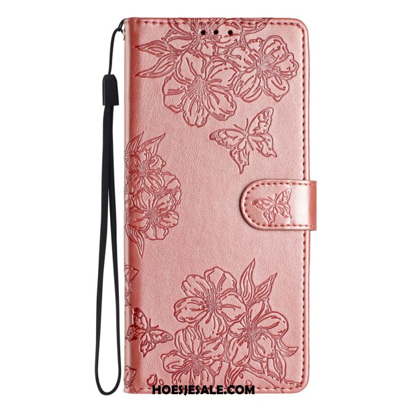 Flip Case Leren iPhone 16 Patroon Met Vlinders En Bloemen