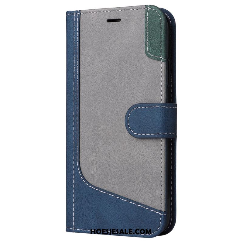 Flip Case Leren iPhone 16 Plus Driekleur Met Riem